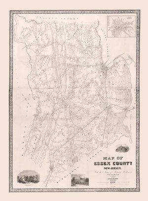 Vintage Map of Essex County, New Jersey 1850