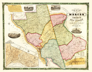 Vintage Map of Mercer County, New Jersey 1849