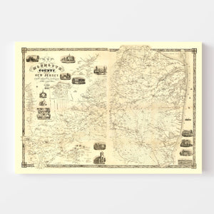 Vintage Map of Monmouth County, New Jersey 1851