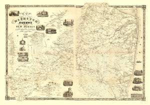 Vintage Map of Monmouth County, New Jersey 1851