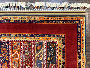 Turkish Rug 4x6, Stripe Pattern, Red & Multicolor, Vintage Handmade Wool Carpet
