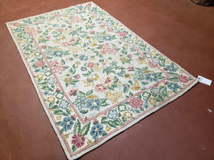 4x6 Chain Stitch Rug 3x5 Indian Rug Hand-Stitched Indo Rug 3' 6" x 5' 5" Floral Pattern Colorful Vintage Wool Pile Cotton Area Rug Flowers
