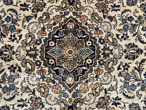 Antique Persian Rug 9x11, Wool Handmade 1920s Oriental Carpet, Persian Hamadan Anjelas Rug, Cream Black, Floral Allover Oriental Rug 9 x 11 Room Sized Rug