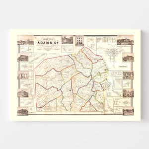 Vintage Map of Adams County, New Jersey 1858