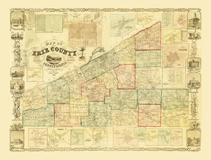 Vintage Map of Erie County, Pennsylvania 1855