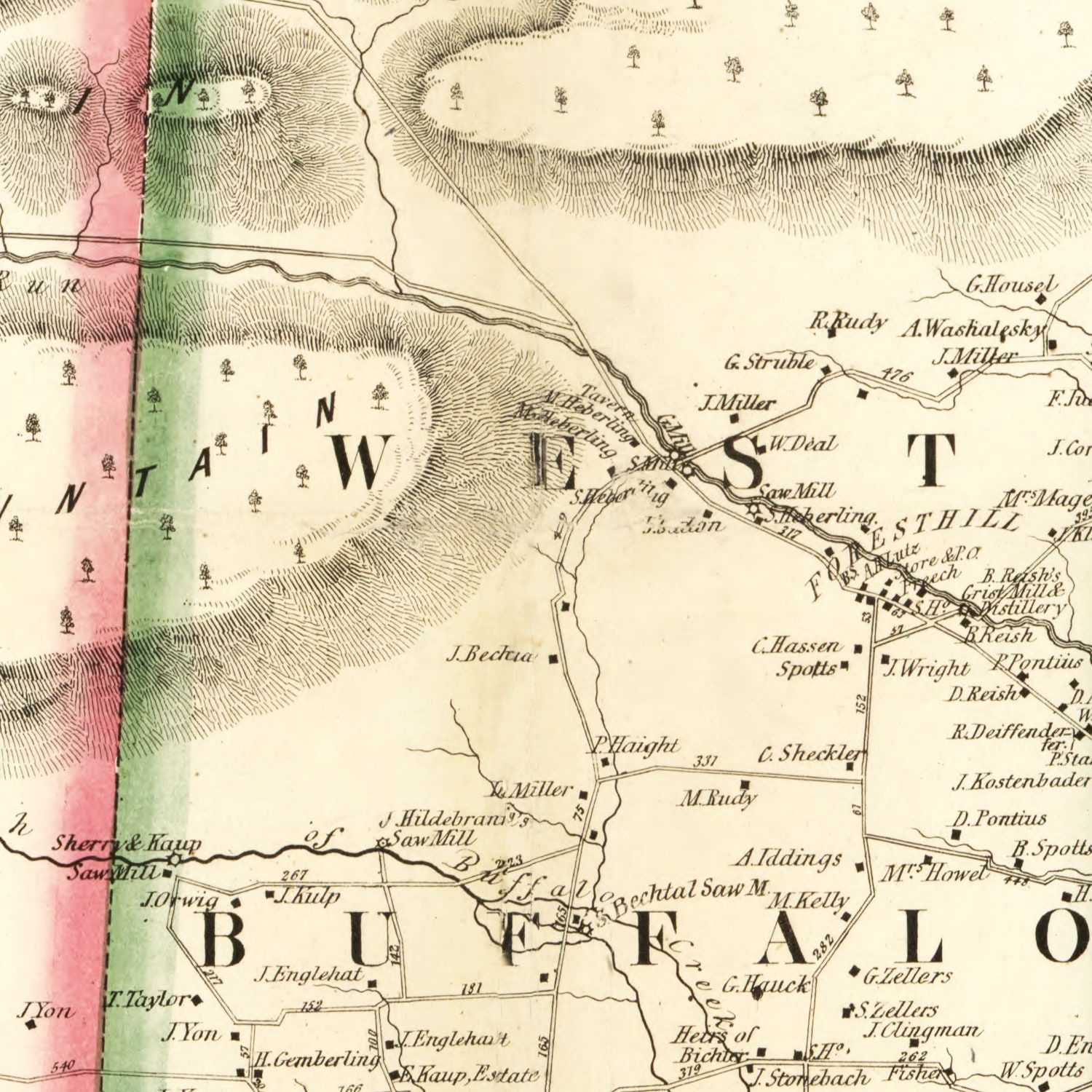 Vintage Map of Union County, Pennsylvania 1856