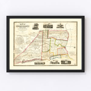 Vintage Map of Union County, Pennsylvania 1856