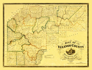 Vintage Map of Venango County, Pennsylvania 1857