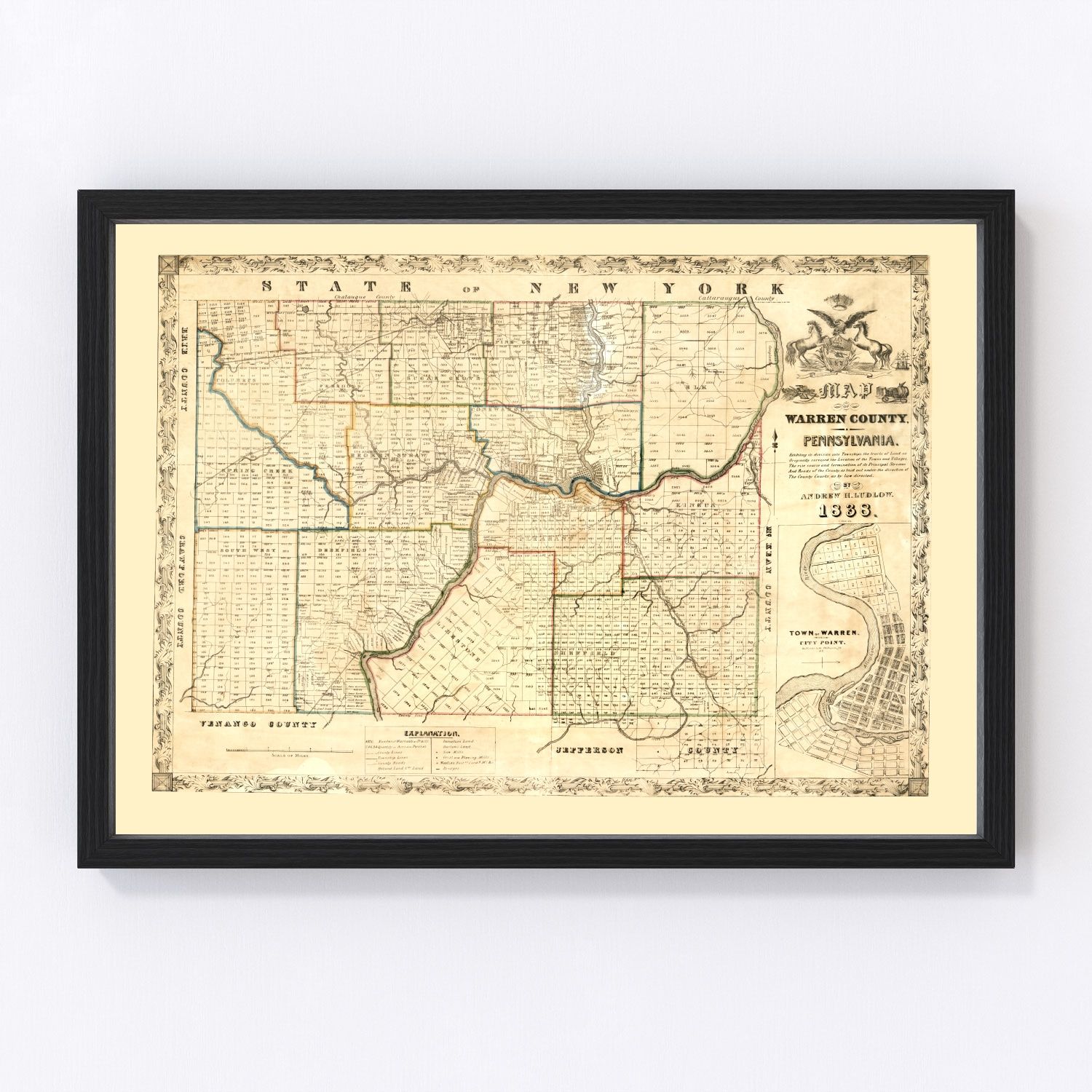Vintage Map of Warren County, Pennsylvania 1838