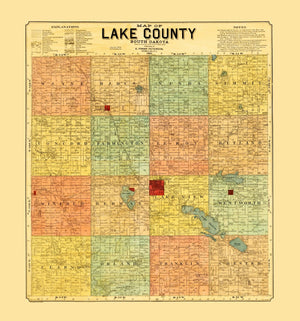 Vintage Map of Lake County, South Dakota 1899