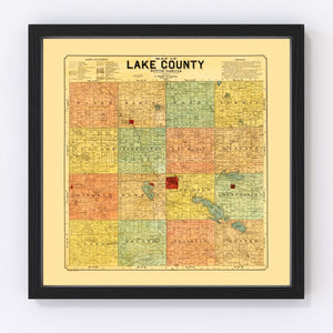 Vintage Map of Lake County, South Dakota 1899