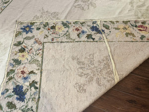 Spanish Needlepoint Rug 9x14, Floral, European Design, Handmade, Vintage Needlepoint Carpet, Room Sized Wool Rug
