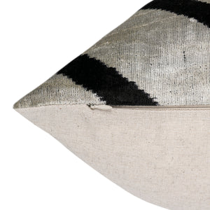 Handmade Velvet Pillow – Silver & Black Chevron, 16x24"