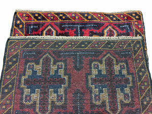 2' 7" X 4' 6" Vintage Handmade Tribal Wool Rug Balouchi Rug Afghan Rug Red Blue