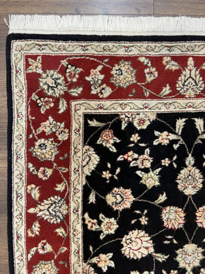 Pak Persian Rug 3x5, Black and Red, Floral Allover, Vintage Hand Knotted Wool Oriental Carpet, Pakistani Rug, Small Handmade Area Rug 3 x 5