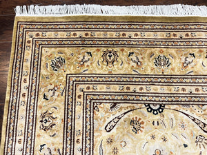 Pak Persian Rug 8x10, Wool Hand Knotted Vintage Carpet, Safavieh Rug, Gold Tan, 270 KPSI