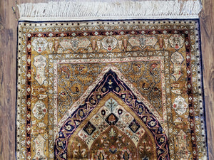 Semi Antique Persian Qum Silk Prayer Rug, Silk, Hand-Knotted, 3'6" x 5'