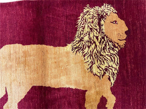 3.5 X 5 Handmade Rug Vintage New Rug Quality Wool Lion Red Veggy Dyes Pictorial