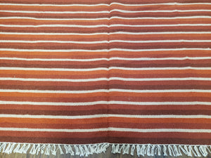 Large Striped Woolen Handmade Throw Blanket, Twin Size Bedding Hand-Woven, Indian Kilim Area Rug, 6x8 - 7x8, South American Style Textile
