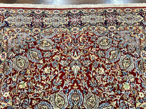 Persian Kirman Rug 7x10, Hand Knotted Wool Floral Medallion Carpet, Dark Red