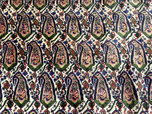 Persian Kurdish Rug 8x11, Repeated Allover Boteh Paisley Design, Bird Pictorials, Rare Antique Sannadaji Carpet