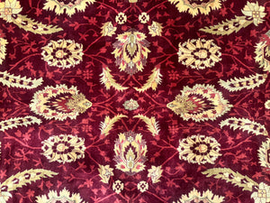 Indo Mahal Rug 9x12, Allover Pattern, Dark Red, Traditional Wool Area Rug