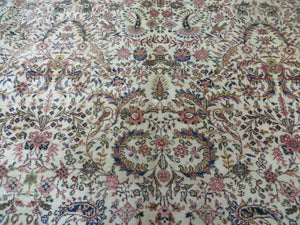 Persian Tabriz Rug 8x10, Bird Motifs Floral, Boteh Paisleys, Cream and Red, Handmade Wool Carpet