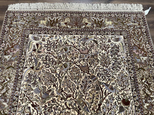 Persian Isfahan Rug 5x8 - Tree of Life, Animal Pictorials, Kork Wool & Silk