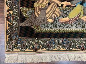 Persian Tabriz Pictorial Rug 4.8 x 3.8, Horizontal Oriental Carpet for Hanging on Wall, Hand Knotted Wool Vintage Fine Carpet, Doctor and Patients