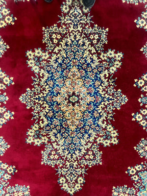 Power Loomed Persian Oriental Rug 9x12, Vintage Wool Pile, Kirman Design