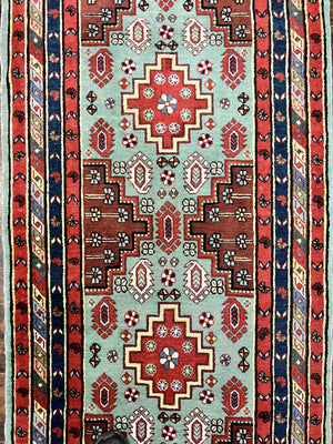 Colorful Turkish Rug 3x6, Geometric Heriz Oriental Carpet, Wool Hand Knotted Vintage Carpet, Oriental Rug 3 x 6