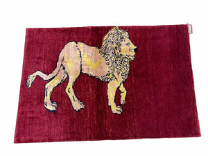 3 X 5 Handmade New Vintage Rug Quality Wool Lion Red Veggy Dyes Hand-Knotted