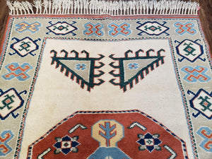 Vintage Turkish Rug 4x6, Beige Red Gray Carpet, Caucasian Design, Tribal Rug, Hand-Knotted, Boho Rug, Bohemian Home Decor