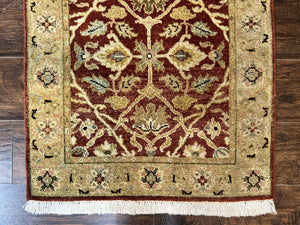 Pakistani Chobi Runner Rug 2.6 x 8, Pak Persian Oriental Rug for Hallway, Maroon Tan-Gold, Handmade Wool 8ft Runner for Hallway, Vintage Rug