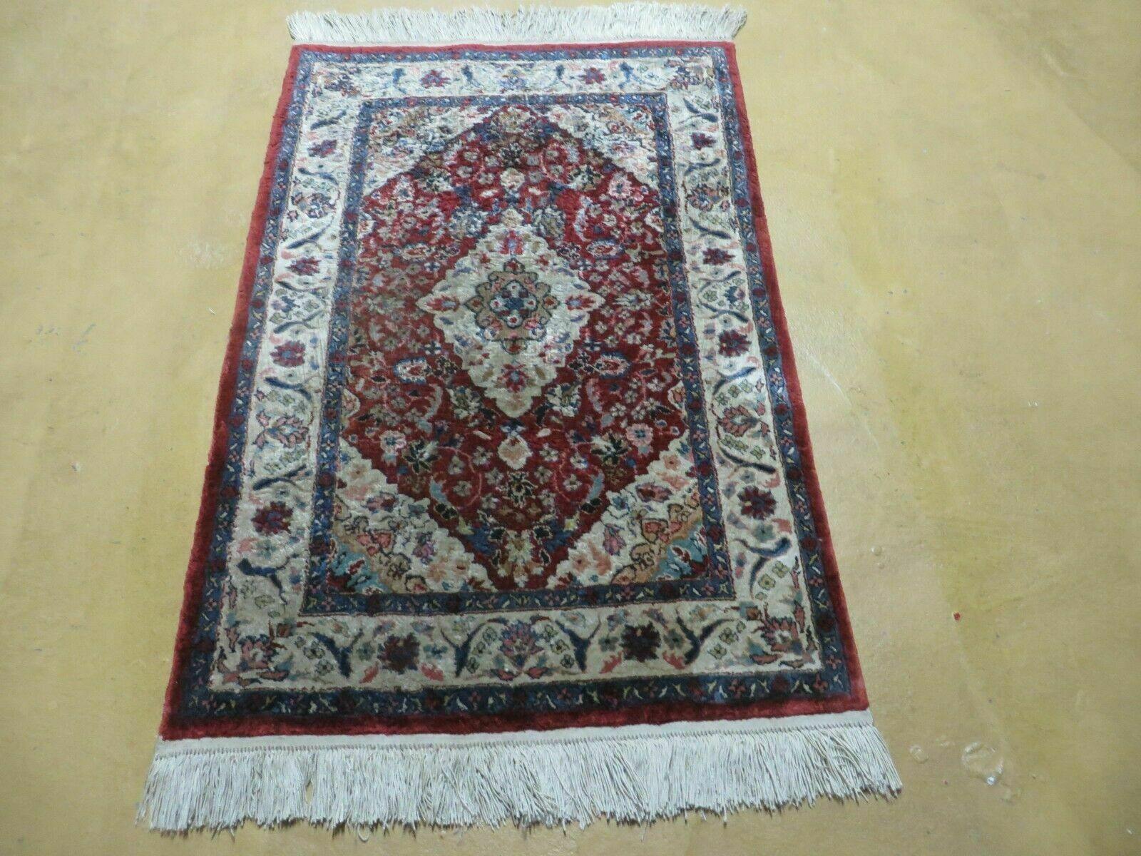 2' X 3' Handmade Chinese Floral Oriental Silk Rug Carpet Nice Red
