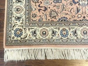 Pak Persian Rug 4x6, Pink and Cream, Very Fine 225 KPSI, Handmade Wool Oriental Carpet