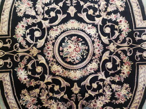 8x10 Aubusson Rug, Fine Hand Knotted Wool Carpet, French European Design, Black & Ivory