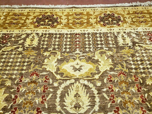 10' X 14' Handmade Pak Peshavar Chobi Agra Wool Carpet Coffee Brown Gold