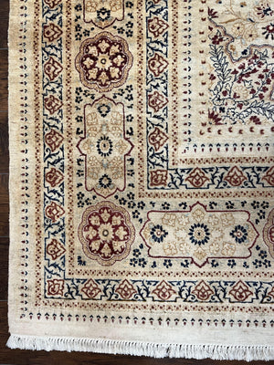 Pak Persian Rug 9x11, Very Fine Hand Knotted Oriental Carpet, Haji Jalili Design, Ivory/Cream, Wool Handmade Room Sized Rug 9 x 11 ft, Nice