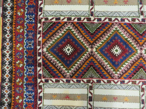 7x11 Moroccan Rug, Vintage Moroccan Carpet, Tribal Rug 7 x 11, Geometric Rug, Diamond Panels, Multicolor, Hand Knotted Wool Rug, Unique Rug