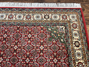 Persian Tabriz Rug 7x10, Wool Hand Knotted Vintage Carpet, Red Green & Cream, Herati Pattern, 7 x 10 Room Sized Oriental Rug