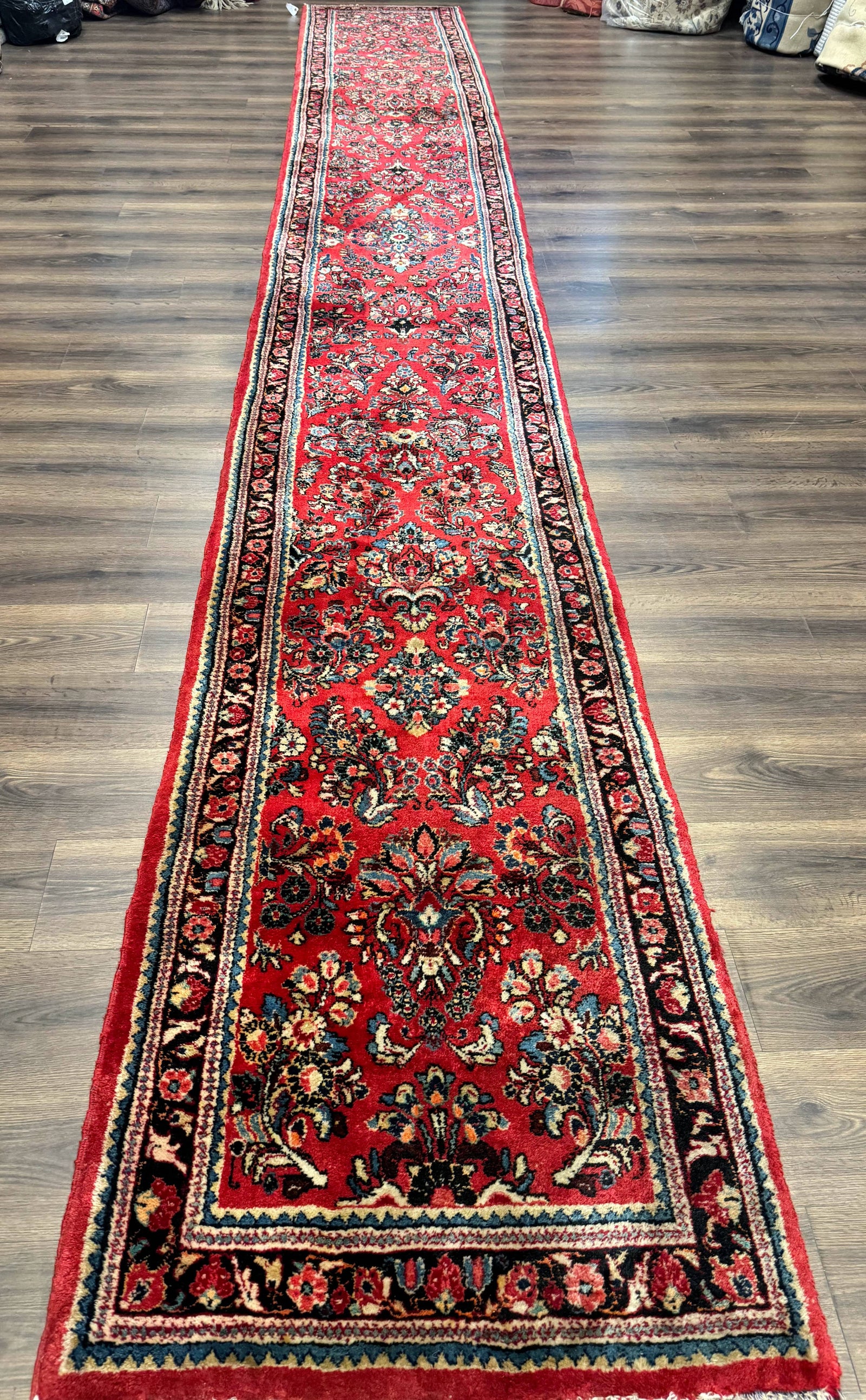 RESERVED Long Persian Sarouk Runner Rug 2.9 x 21, Rare Size for Long Hallway, Wool, Vintage, Floral, Red