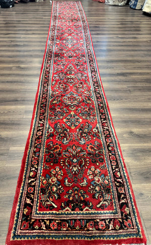 RESERVED Long Persian Sarouk Runner Rug 2.9 x 21, Rare Size for Long Hallway, Wool, Vintage, Floral, Red