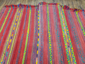 Vintage Turkish Jajim Kilim Flat Weave Rug with Colorful Stripes, Anatolian Kilim Rug, Jijim Cicim Carpet, 5x11 Boho Rug Multicolor, Unique
