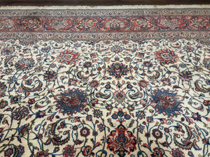 Ivory Persian Sarouk Rug 13x20, Palace Size Carpet, 225 KPSI, Traditional Wool Handmade Vintage Extra Large Rug 13 x 20 ft, Allover Pattern,