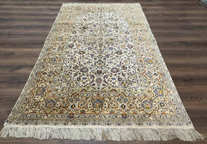Rare Silk Persian Kashan Rug 4.6 x 7, Antique Fine 310 KPSI, Ivory
