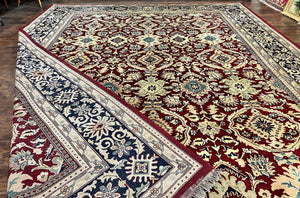 Indian Agra Rug 12x15, Maroon, Hand Knotted Vintage Palace Sized Oriental Carpet