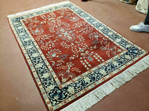 4' X 6' Vintage Handmade Pakistani Rug Highly Detailed Red