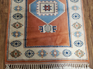 3x5 Handmade Vintage Turkish Area Rug Wool Kazak Carpet 3'1"x4'5" Red Beige