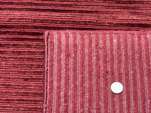 Modern Tibetan Rug 8x10, Red, Stripes, Handmade Wool Thick Pile Carpet